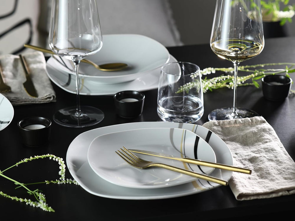 CreaTable, 24029, seria Square City Line, set de veselă din porțelan pentru 6 persoane, 12 piese, potrivit pentru mașina de spălat vase și cuptorul cu microunde, producție de calitate