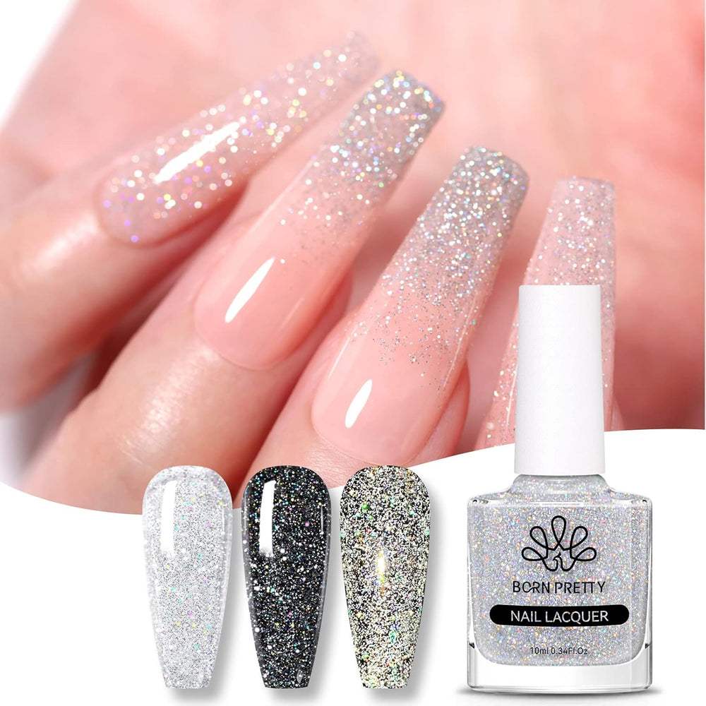 Born Pretty Glitzer-Nagellack, Rainbow Shining Glitter Super Shine Black Nail Art Nagellack