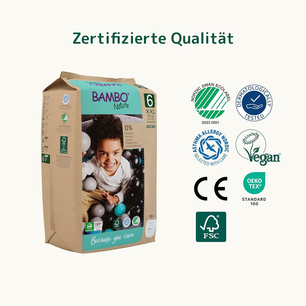 Bambo Nature Babywindeln, Größe 6 (15+ kg) – Monatsbox mit 90 Stück | Säuglingswindeln mit verbessertem Auslaufschutz | Maximaler Komfort und Freiheit für aktive Kinder | Dermatologisch getestete Windeln
