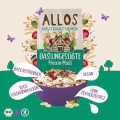 Allos ungesüßtes Proteinmüsli | Bio-Müsli | Haferflocken | Müsli zum Frühstück | Vegan (5 x 450g), 1 Stück (5er Pack)