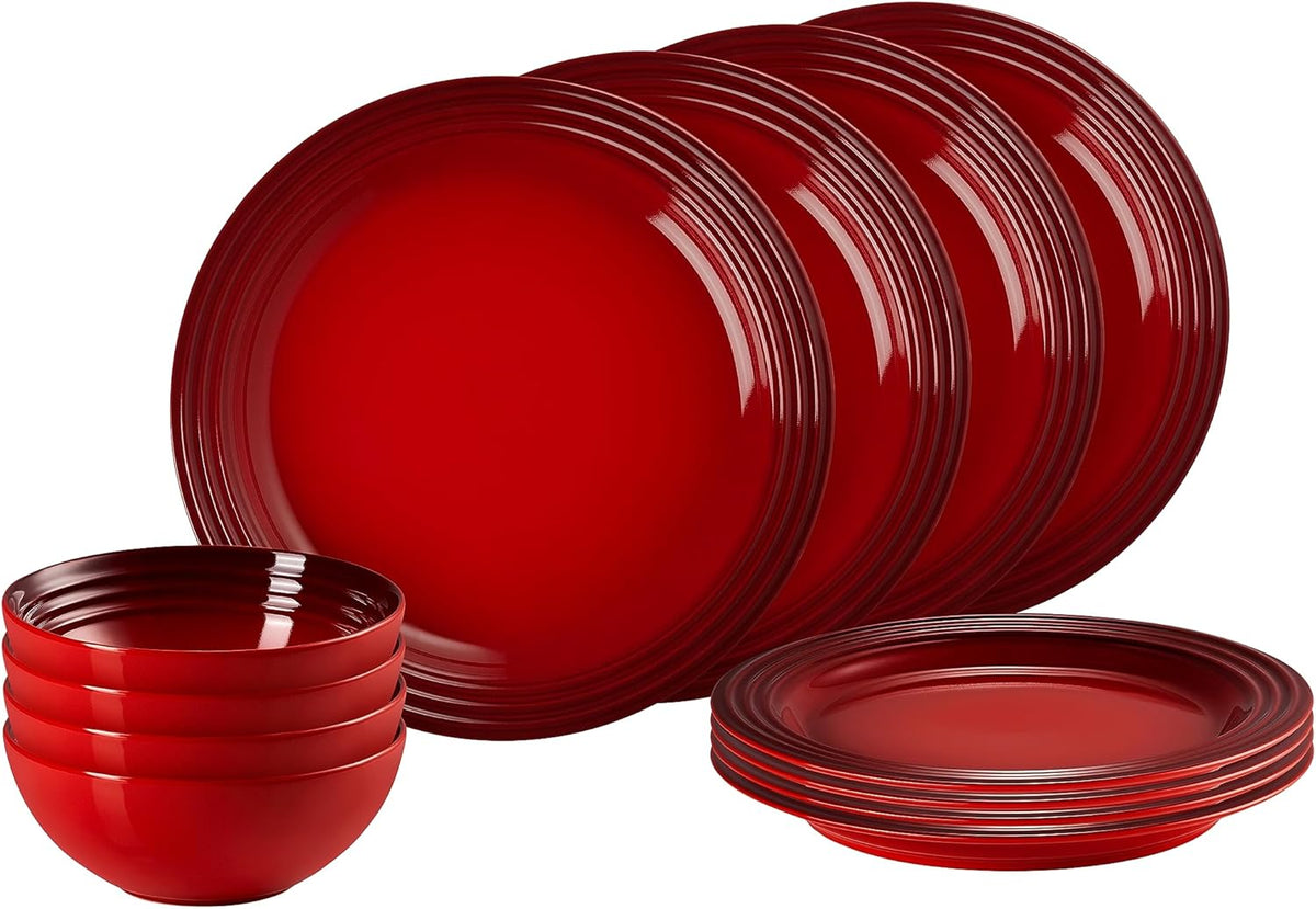 Set de veselă Le Creuset din gresie, 12 piese, roșu cireș, 79351000607081