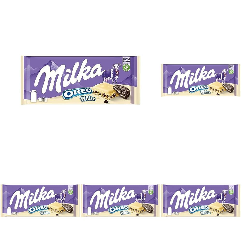 Milka Oreo Sandwich – Alpenmilchschokolade, gefüllt mit knusprigen Oreo-Keksstückchen und zarter Vanillecreme – 92g