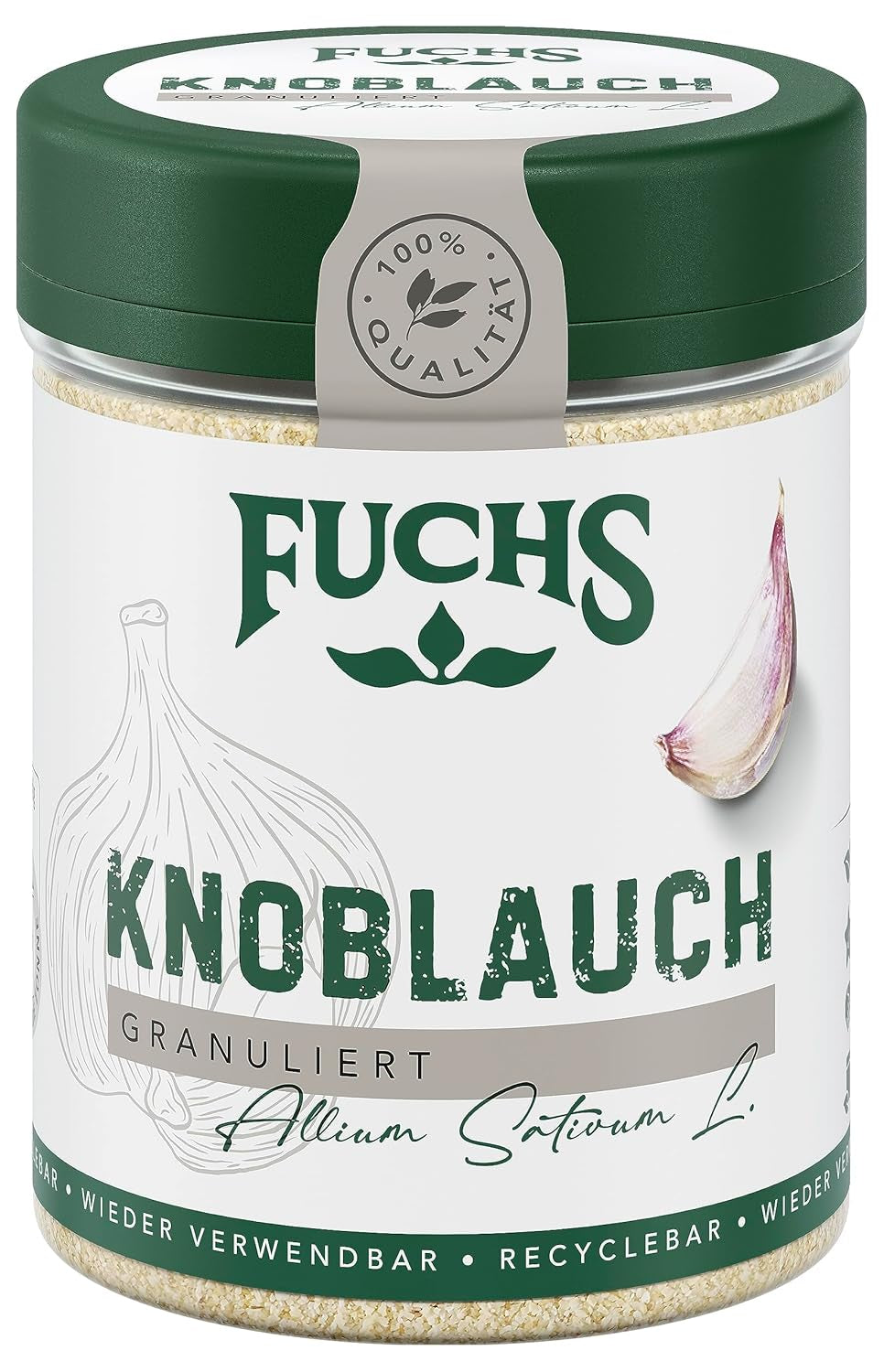 Fuchs Gewürze - Knoblauch granuliert - würzig-zwiebliger Geschmack für Tzatziki, Knoblauchbutter oder Gemüsegerichte - natürliche Zutaten - 85 g in wiederverwendbarer, recyclebarer Dose