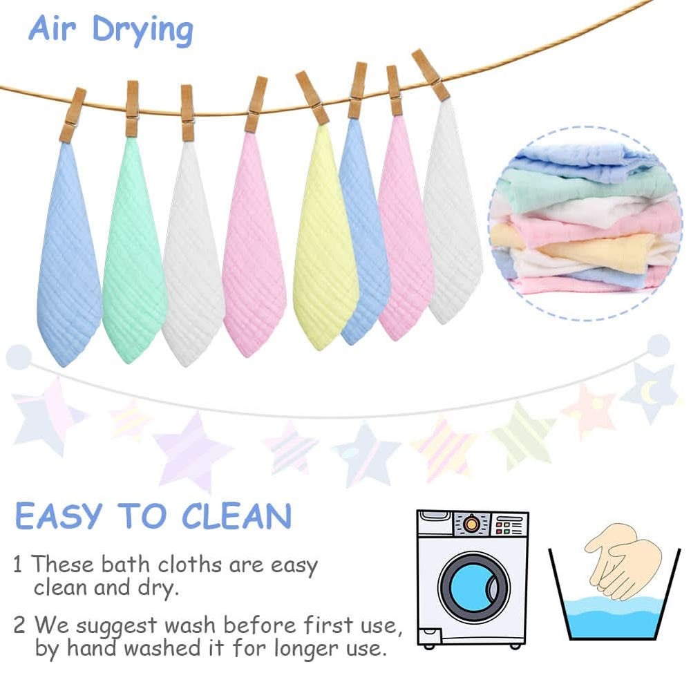 Baby-Musselin-Handtücher, Packung mit 8 saugfähigen Handtüchern aus Bio-Baumwolle, 25 x 25 cm. Mutter und Baby Naty Shop