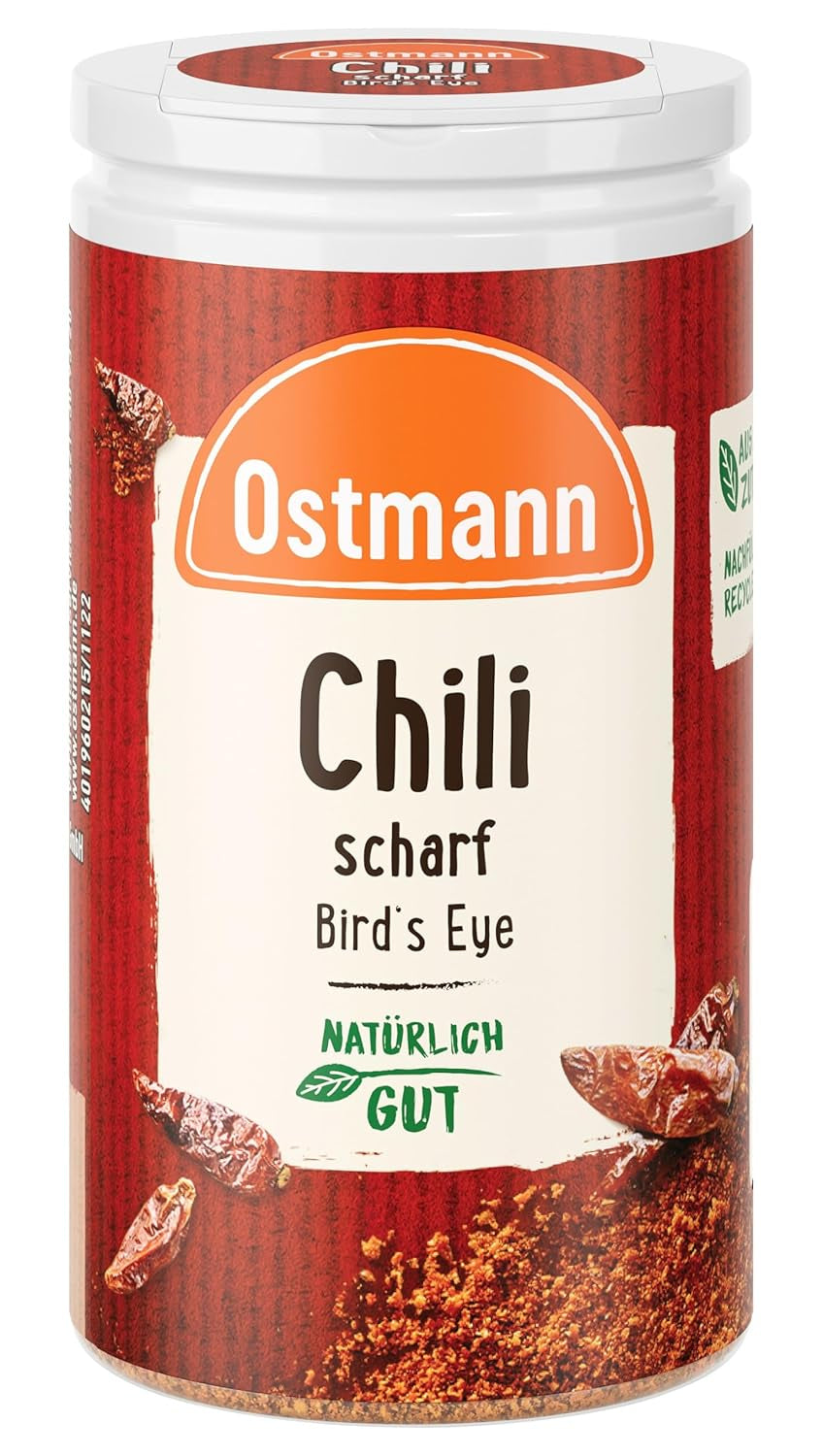 Ostmann Gewürze - Chili scharf Bird's Eye | Féurige Scharfe für Fleischgerichte und Eintöpfe | 35 g in der Streudose