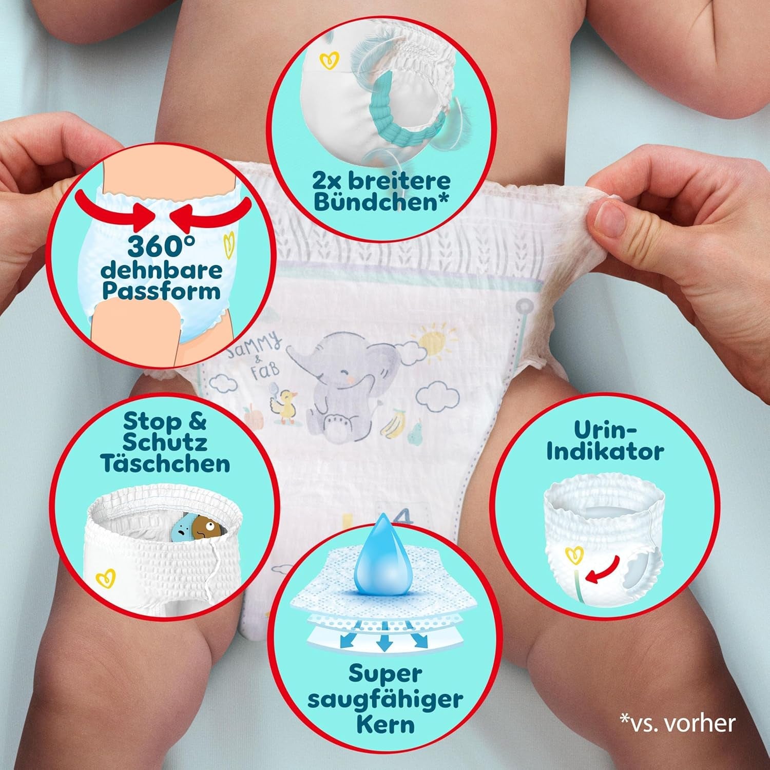 Pampers Premium Protection Pants Größe 6, 78 Windeln, 13kg-19kg, Mit 360° Fitform, 2x breiteren Bundchen als vorher für Komfort & Schutz + 10 Stück Pampers Aqua Baby-Weuchttücher enthalten