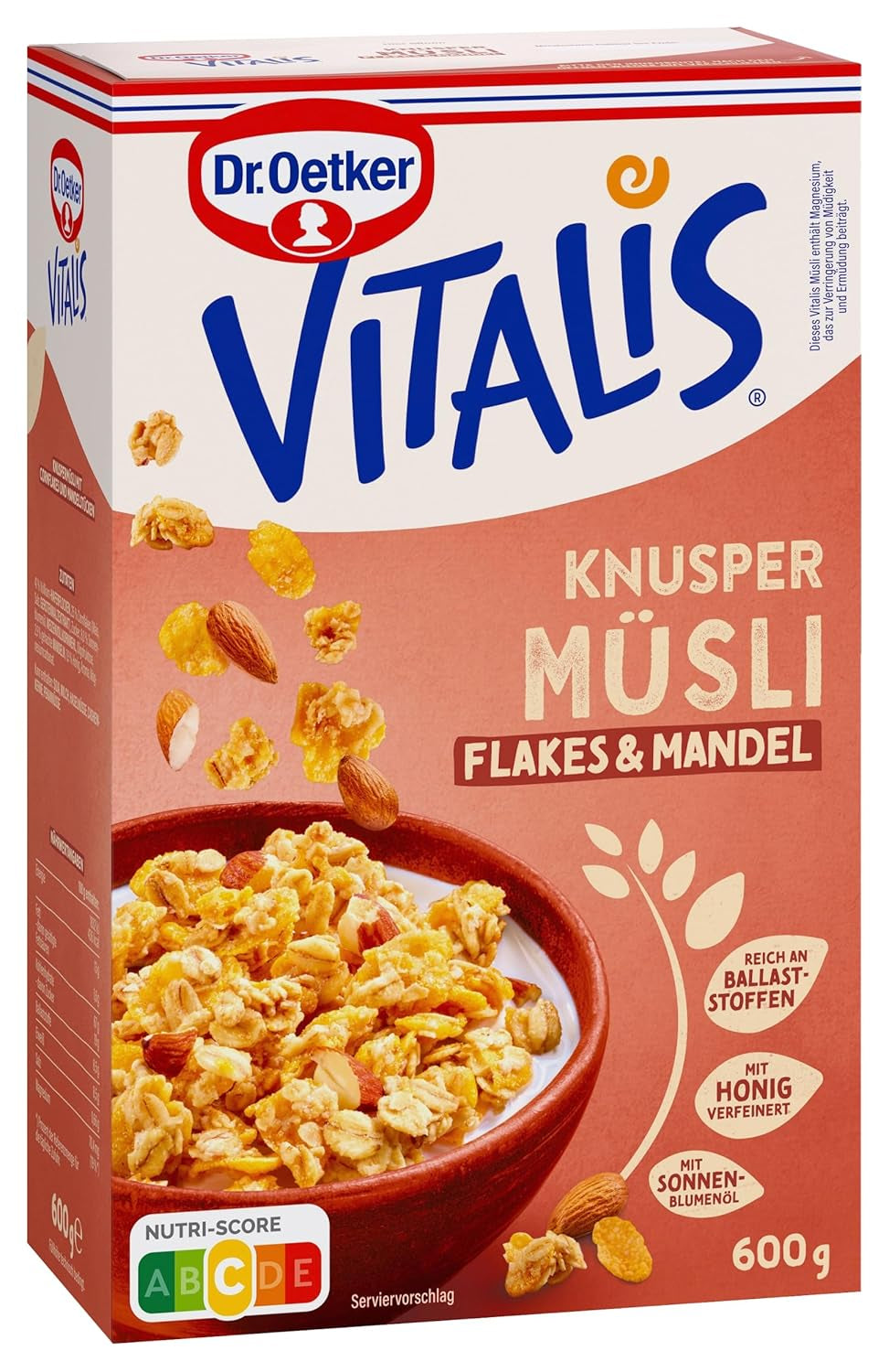Dr. Oetker Vitalis Crunchy Flakes: Knuspermüsli mit Cornflakes und Mandelstückchen, 5er Pack (5 x 600g)