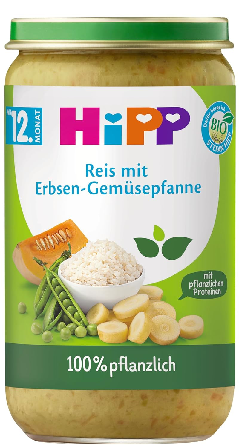 Hipp 100 % pflanzliche Menüs ab 12 Monaten Mutter und Kind Naty Shop 250 Gramm Reis und Gemüse mit Erbsen
