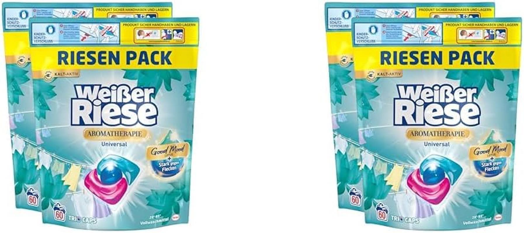 White Giant Universal Trio-Caps Aromatherapy Floral Sensation (120 Waschgänge), Lotus-Waschmittel, intensiv duftendes Hochleistungswaschmittel Naty Shop Waschmittel 2 x 120 Stk