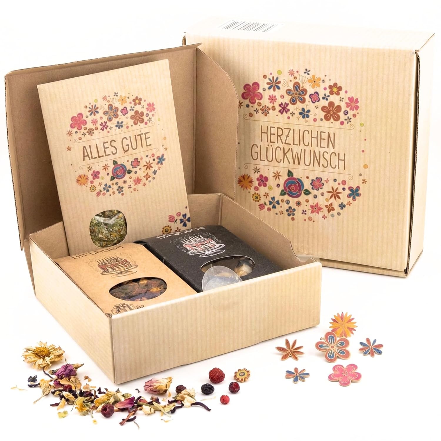 Genuss Set Mit Tee, Rosinen Mit Aroma Schokolade & Gewürzsalz - Geburtstagsgeschenk Für Frauen & Männer, Hochwertiges Geschenkset Mit Karte, Muttertag Geschenkbox Als Besondere Geschenkidee
