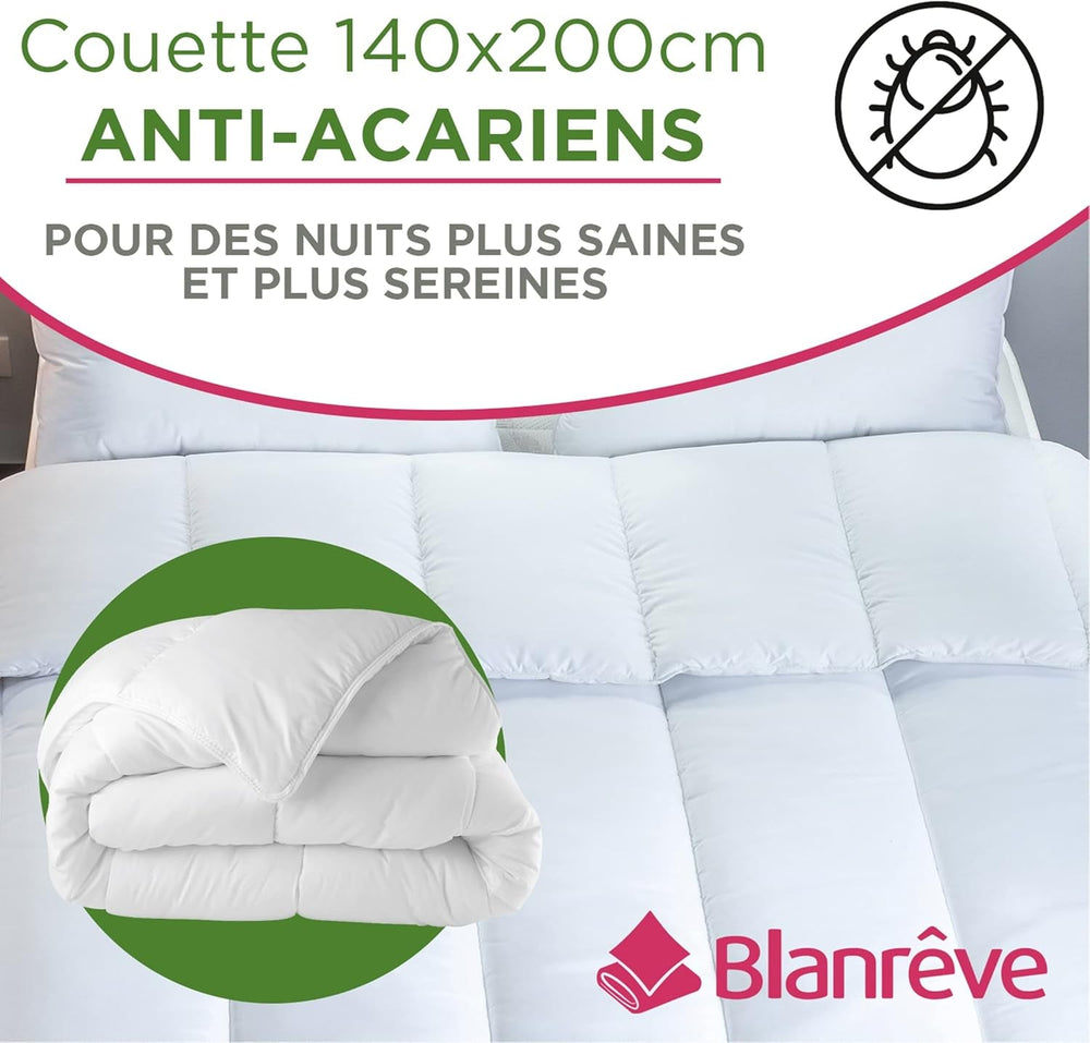 Blanrève – Steppdecke „Serenité“ – Behandlung gegen Hausstaubmilben – gemäßigte Temperatur 300 g/m² – 140 x 200 cm – für Einzelbett – maschinenwaschbar, weiß Bettdecken und Steppdecken Naty Shop