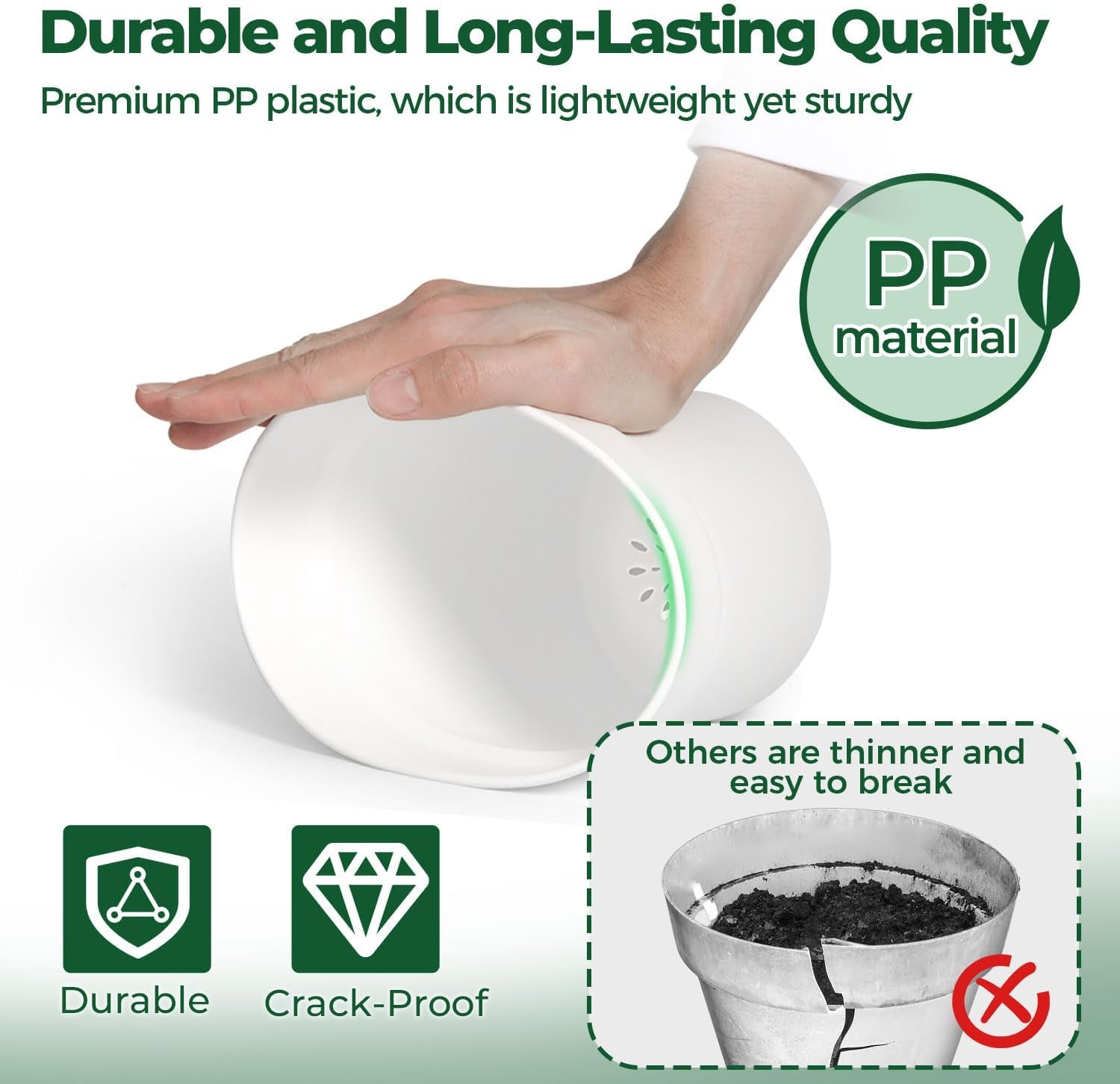 T4U Ghiveci de flori din plastic de 16 cm cu farfurie, set de 6 ghivece din plastic pentru plante aromatice cu găuri multiple de drenaj, ghiveci rotund pentru plante suculente de interior și balcon, cactuși, alb