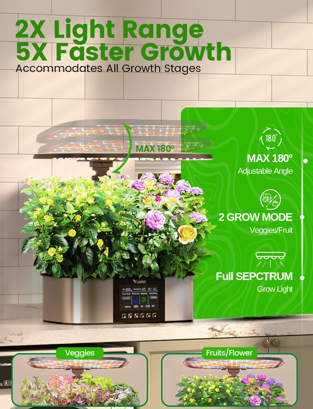 LPH-Max Hydroponic Grow System Kit, 21 Kapseln, App und WLAN, automatisch gesteuert, Smart Indoor Garden mit 36 ​​W LED-Licht, automatisches Tropfbewässerungsset, selbstverwaltete Pflege
