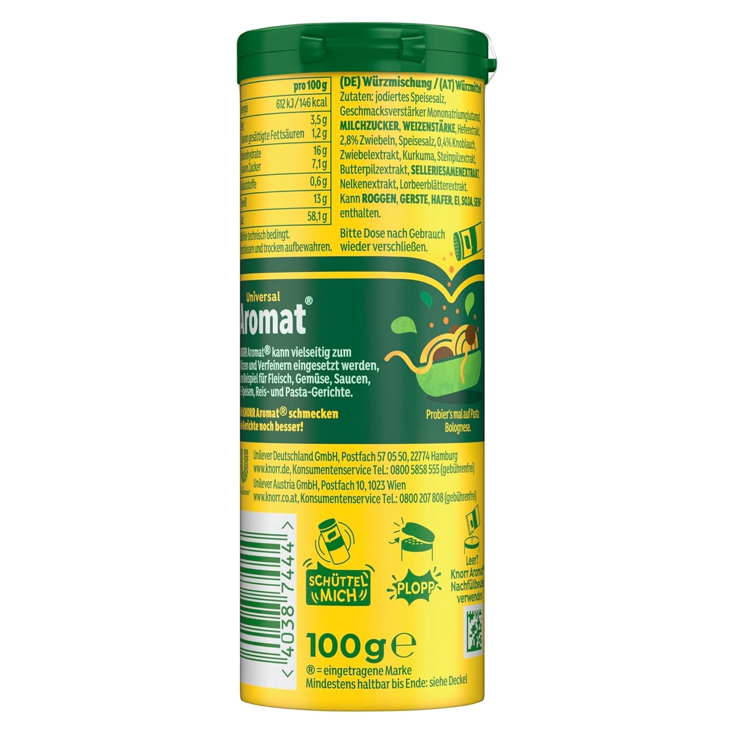 Knorr Würzmischung Universal Aromat für schnelle Gerichte zum Würzen und Würzen von Fleisch, Gemüse, Saucen und mehr 100 g