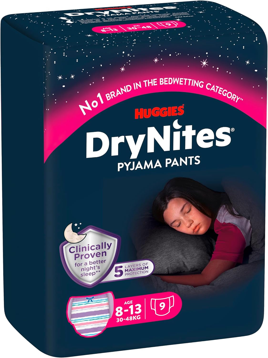 Huggies DryNites Windeln gegen Bettnässen bei Nacht für Jungen von 13 bis etwa 8–13 Jahren (30–48 kg), 33-teilige (3 x 11) Jumbo-Monatspackung, XL-Windelhöschen, Vazba-Badeprodukte