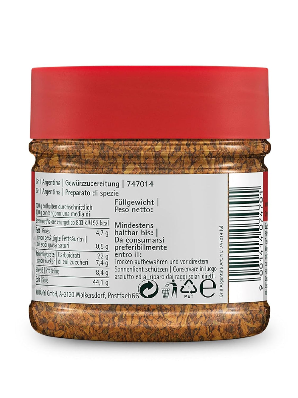 Kotanyi Gourmet Grill-Argentina Gewürzzubereitung, mit Paprika, Pfeffer, Koriander und mehr, fruchtig-würzig, 400ccm, 285 g