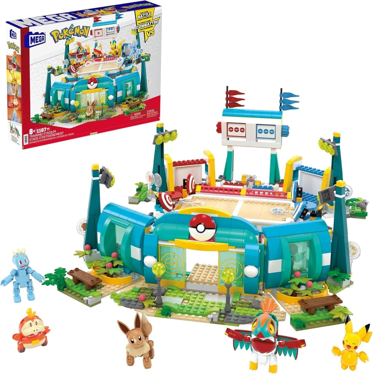 MEGA Pokémon-Actionfiguren-Bauspielzeug, 1101-teilige Trainingsarena, Kampfspiel und 5 bewegliche Figuren für Kinder, HWR82 Actionfiguren Naty Shop Trainingsarena