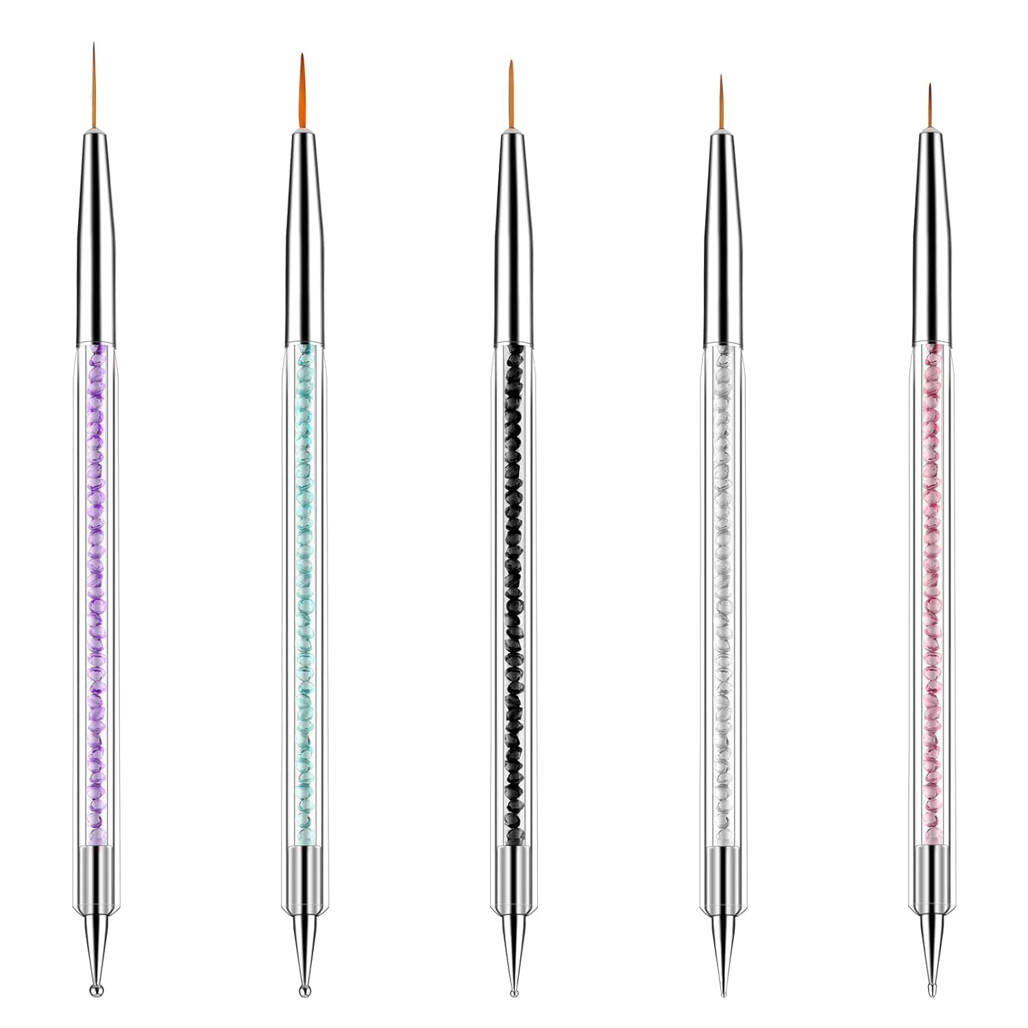 5 Stück Nail Art Pinsel Set Dotting Tool Nailart Pinsel Nageldesign Double Ended Dotting Pen Strass Professional Acryl Feinmalerei Nail Art Design