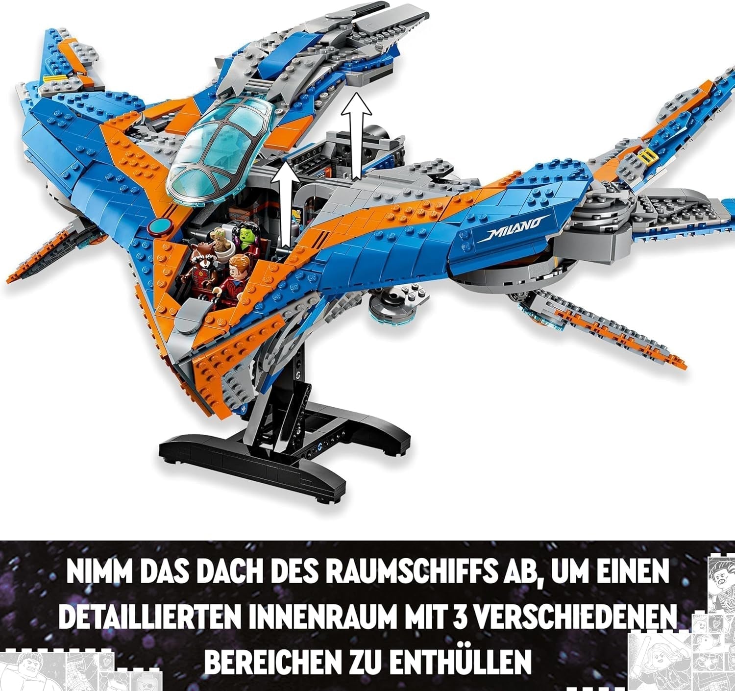 LEGO Marvel Guardians of the Galaxy: Das Milano Building Raumschiffmodell mit 4 Superhelden-Minifiguren Avengers Flyer für Weltraumabenteuer Geschenk für Jungen und Mädchen 76286 Bausets Beuche the LEGO-Store