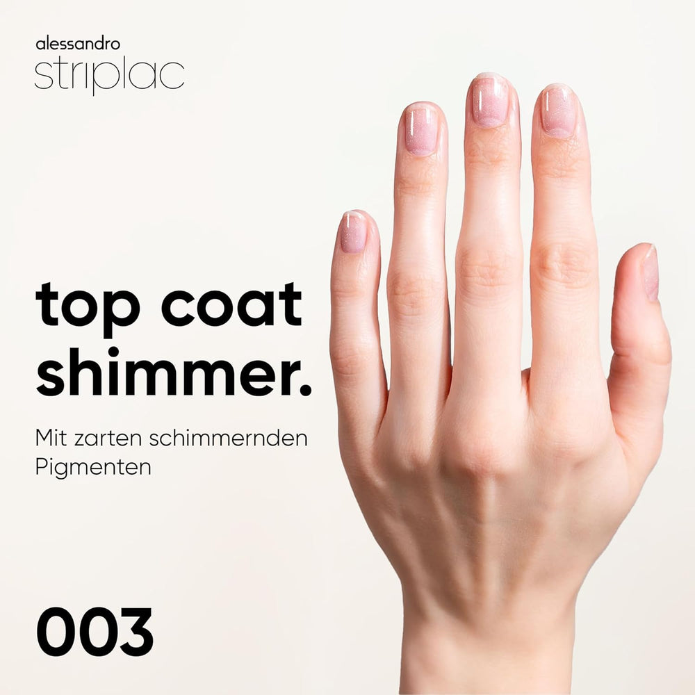 alessandro Striplac UV Top Coat Shimmer – Strahlende, kratzfeste Nägel bis zu 15 Tage – Mit oder ohne Farbstoff verwendbar – Sanfte Entfernungstechnologie – Vegan – Silber, Transparent, 6,5 ml