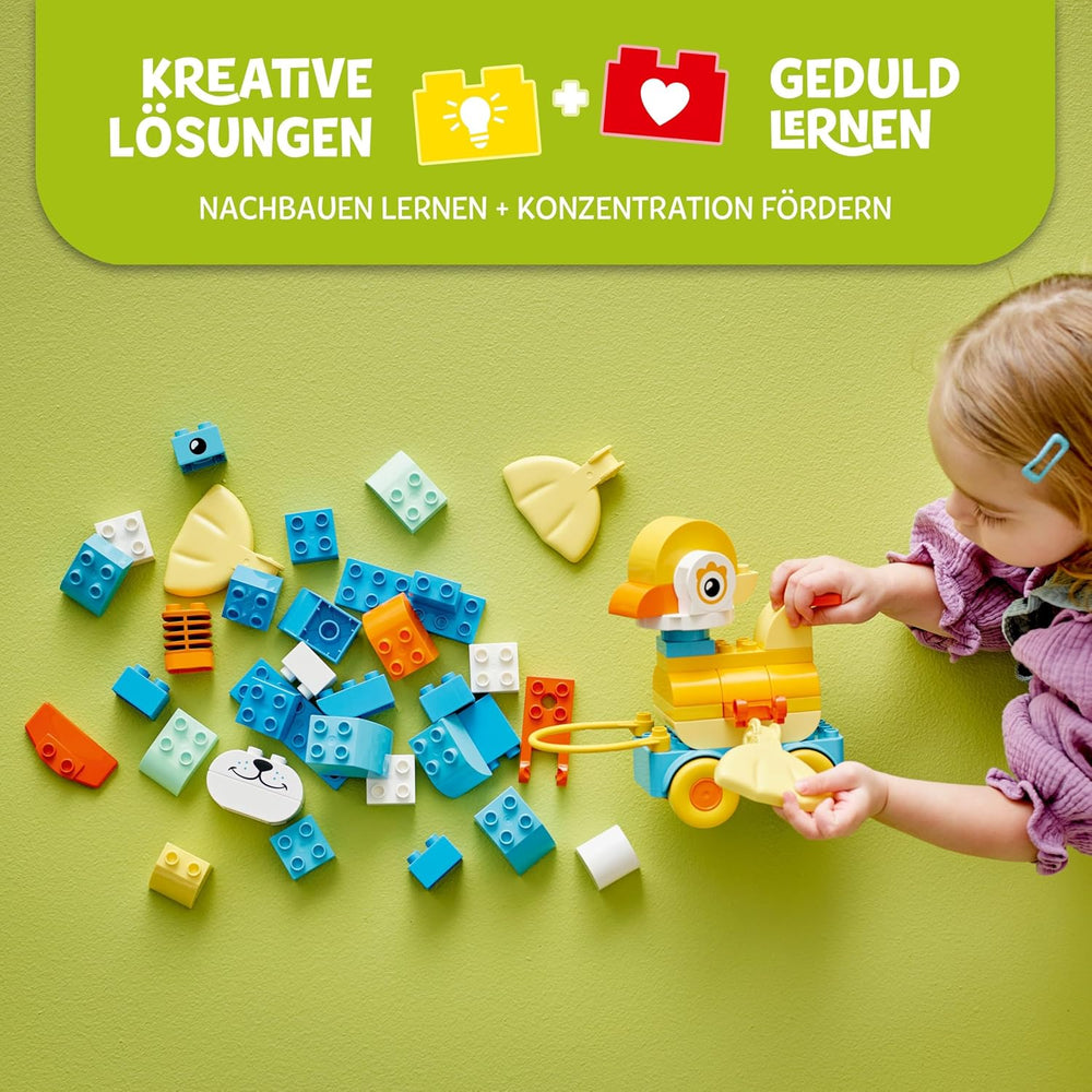 LEGO DUPLO Town Tiere auf Rädern 3-in-1-Set – Montessori Spielzeug zum Bauen von Ente, Fisch oder Hund mit Rädern und Ziehgriff – Geschenk für Mädchen und Jungen ab 2 Jahren – 10448