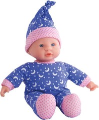 Simba 105010010 - Laura Little Star, păpușă cu corp moale, într-o rochie drăguță și o căciulă cu luni și stele strălucitoare, 20 cm, fosforescentă, păpușă bebeluș de la 12 luni