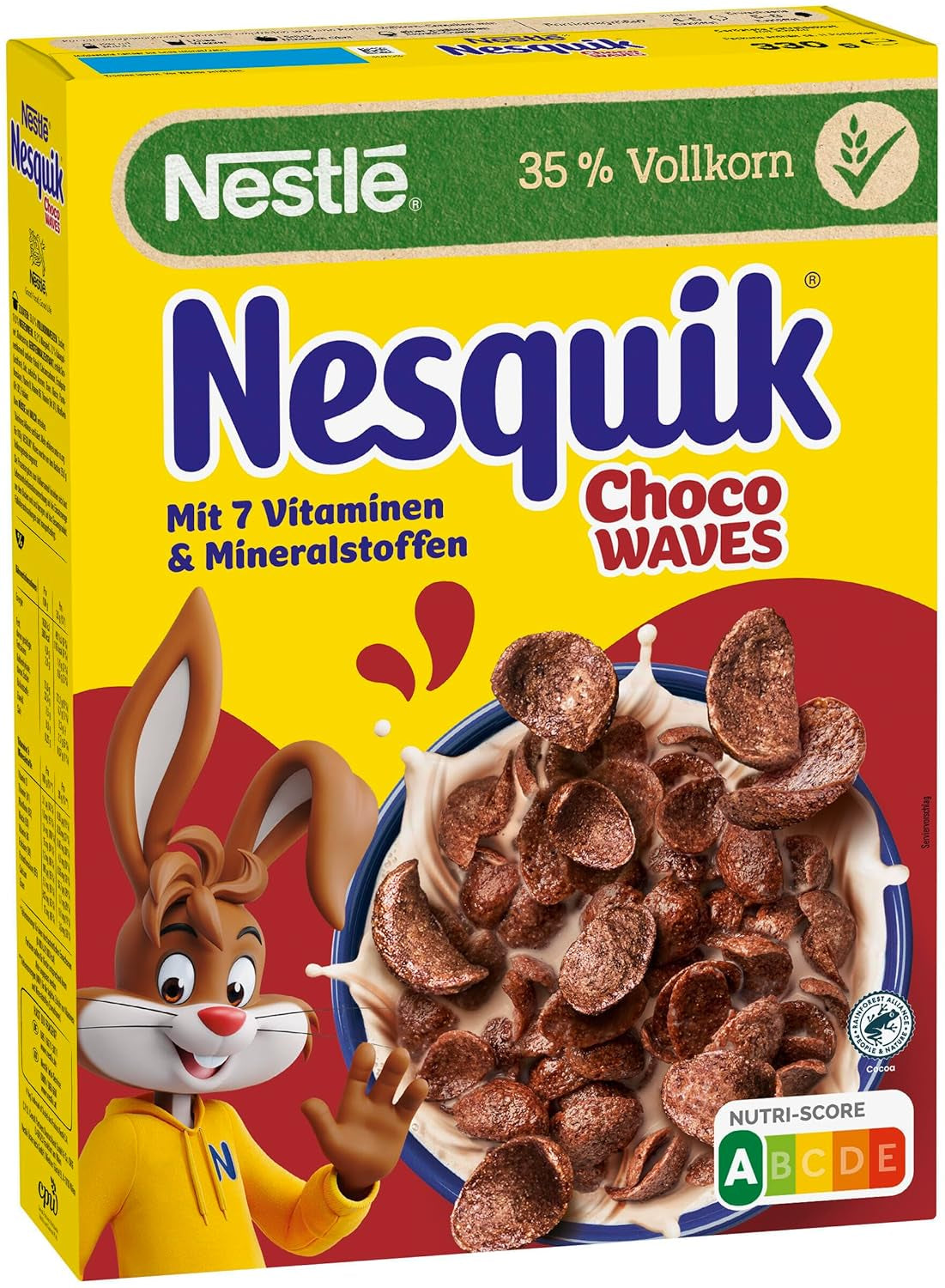 Nestlé Choco Waves, knuspriges wellenförmiges Schokoladenfrühstück (33 % Vollkornanteil), 1 Packung (1 x 330 g)