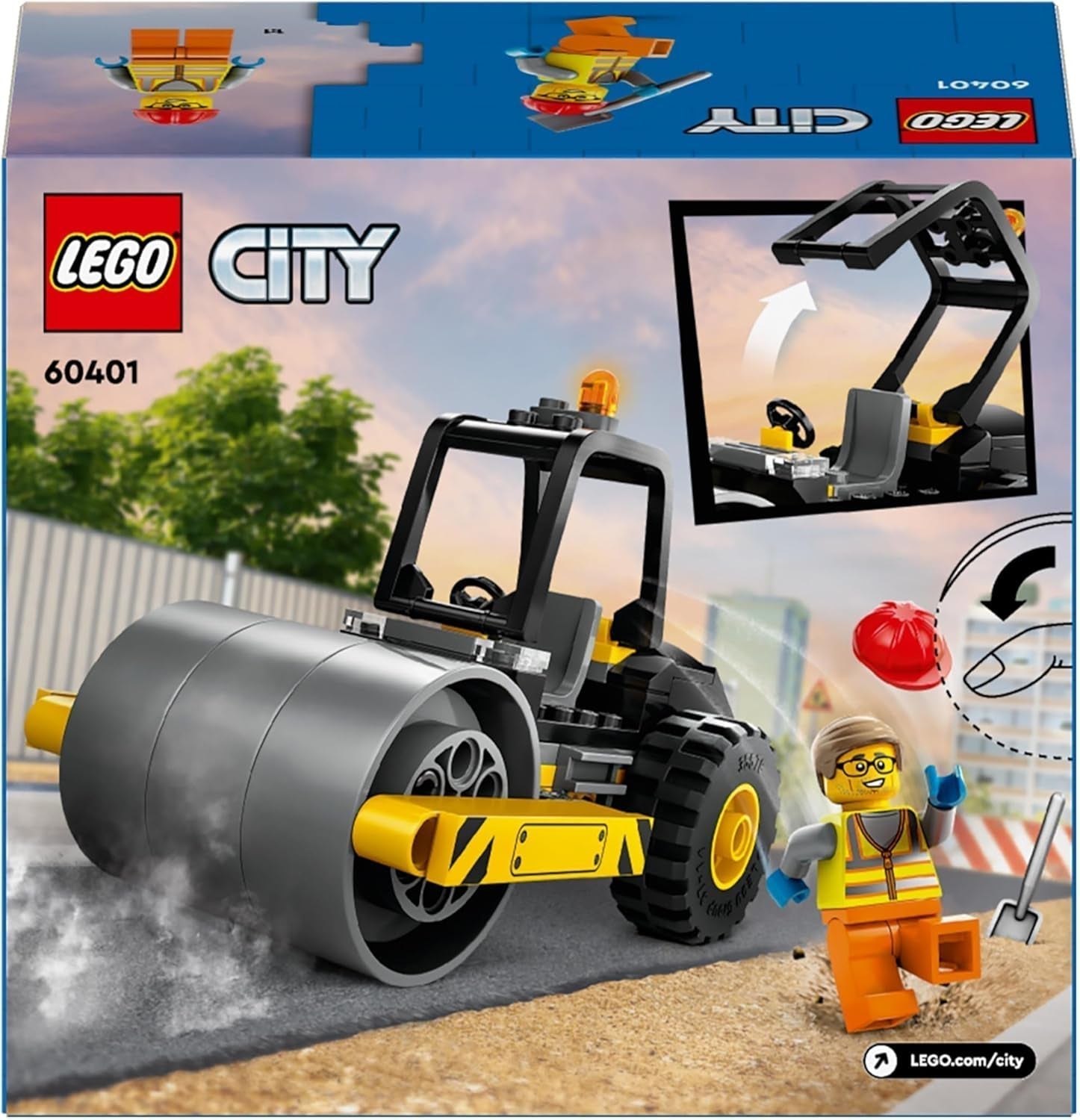 LEGO City Straßenwalze, Baufahrzeug für Kinder ab 5 Jahren, Dampfwalzenspielzeug mit Bauarbeiter-Minifigur, fantasievolles Spielerlebnis für Jungen und Mädchen, kleines lustiges Geschenk, 60401, Bausets. Besuchen Sie den LEGO-Store