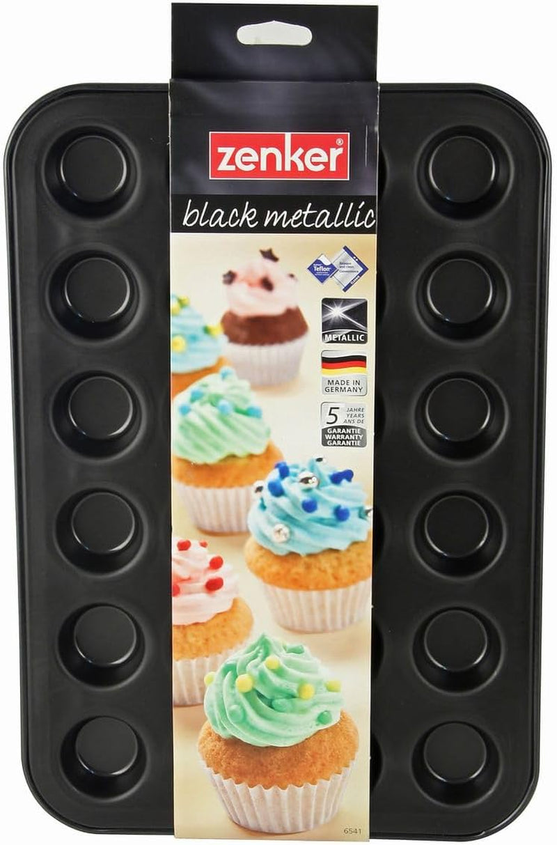 Zenker 6541 Black Metallic 24Er Mini-Muffinform – Antihaftbeschichte Für Perfekte Mini-Muffins, Ø 4,5 cm, ​​Made in Germany Formen und Backbleche Naty Shop