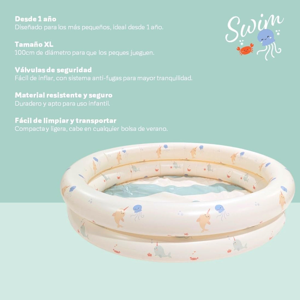 Miniland – Aufblasbares Babybecken 100 cm, kompaktes und sicheres rundes Babybecken