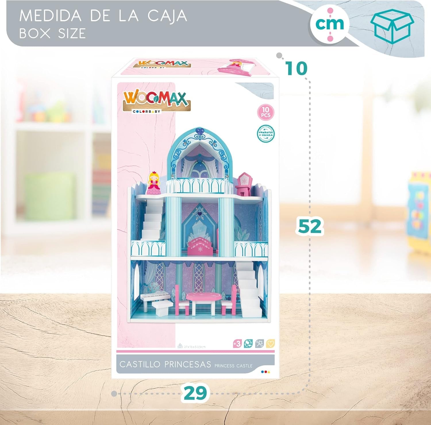 Colorbaby WOOMAX 49314 – Holzschloss 37 x 15 x 53,5 cm +3A Puppenhäuser Naty Shop