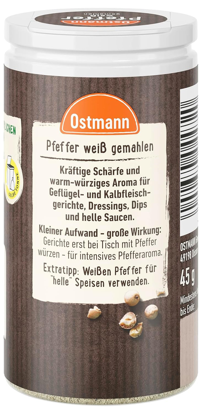 Ostmann Pfeffer weiß gemahlen, 45 g