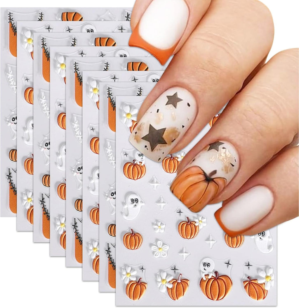 Nagelsticker Halloween, 8 Blätter Halloween Nagelsticker, Kürbis Nail Sticker, Nail Art, Nagel Charms, Nagel Zubehör, Nageldesign, Christmas (Typ A)