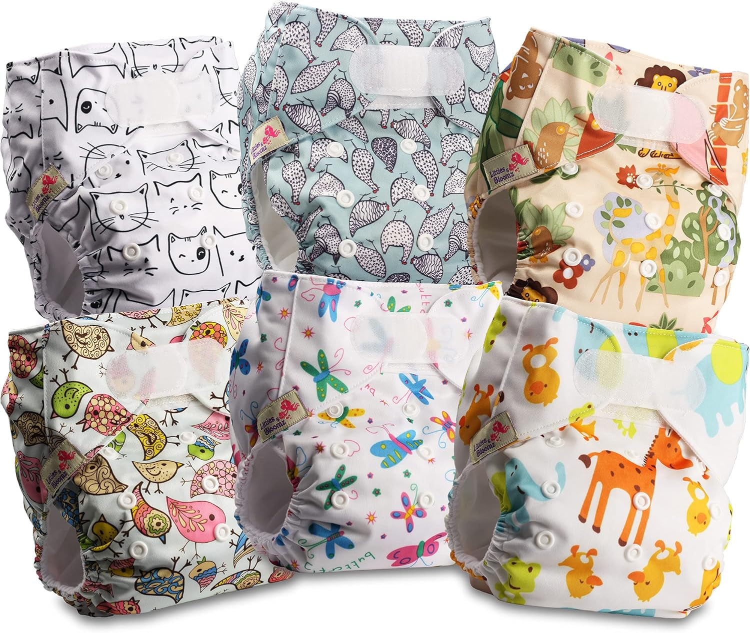 Littles and Bloomz wiederverwendbare Windel FLV2-0602, Standard-Klettverschluss, 6 Windeln