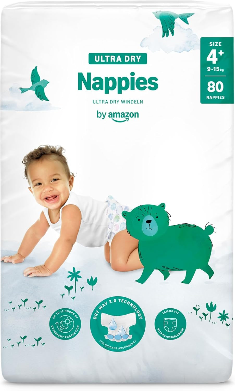 Amazon Ultra Dry Windeln, Größe 3 (4–9 kg) – Monatsbox, Weiß, 172 Stück (2 Packungen à 86 Stück) (ehemals Mama Bear, identisches Produkt)