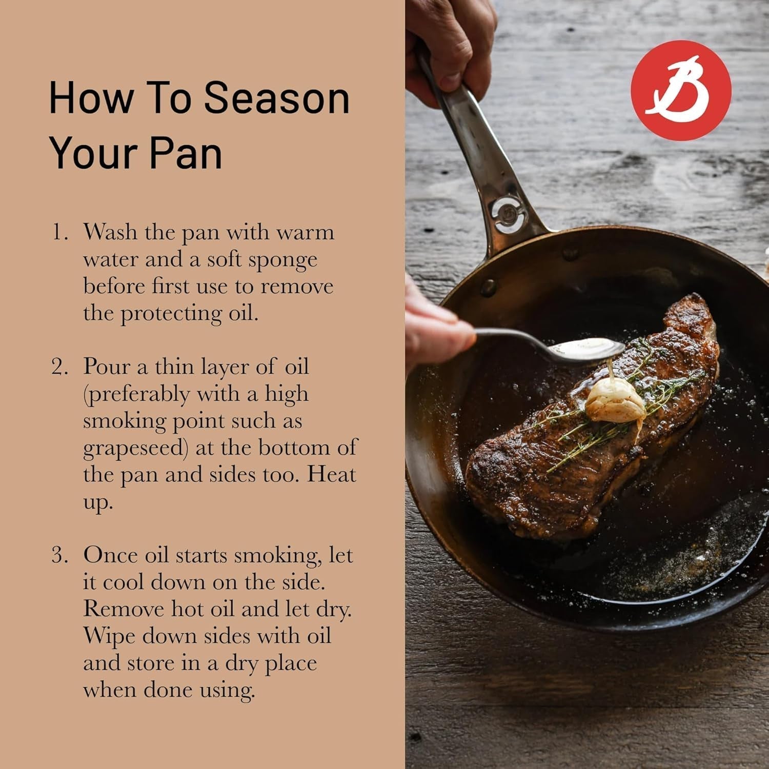 MINERAL B PRO Bratpfanne aus Stahl. Töpfe und Pfannen von Naty Shop