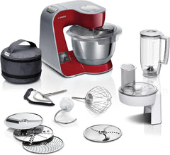 Küchenmaschine Bosch Serie 4 MUM5X720, integrierte Waage, Edelstahlschüssel 3,9 l, Mixer 1,25 l, 1000 W Zubehör Essen und Stillen Baby Naty Shop Single Dunkelrot / Silber 2 Zubehörteile