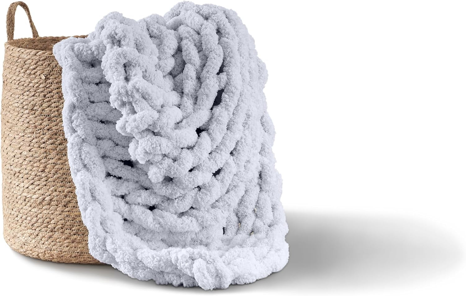 Grobstrickdecke, Überwurf, 100 % handgestrickt mit Jumbo-Chenillegarn (127 x 152,4 cm, Fliedergrau) Betten und Decken Adyrescia Hellgrau 50"X60"