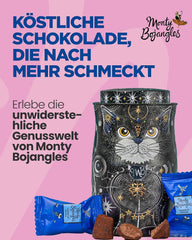 Monty Bojangles Savanna Gold Schokoladentrüffel (135 g), Kakaopulver-Pralinen-Geschenkset in einer individuellen Sammlerbox im Katzendesign, Flutter Scotch-Geschmack
