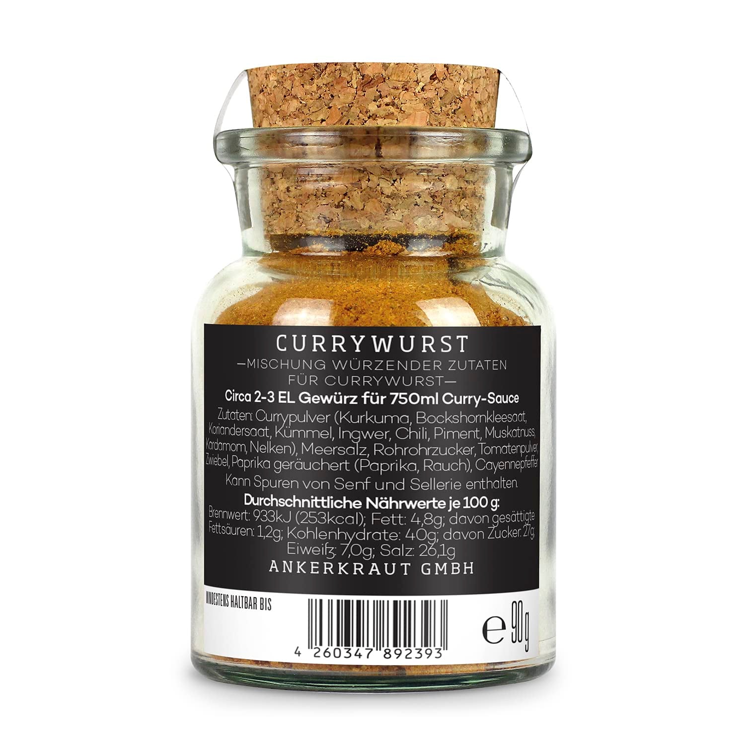 Ankerkraut Currywurst, 90g im Korkglas, Gewürzmischung zum Anmischen selbstgemachter Currywurst-Sauce oder als Topping