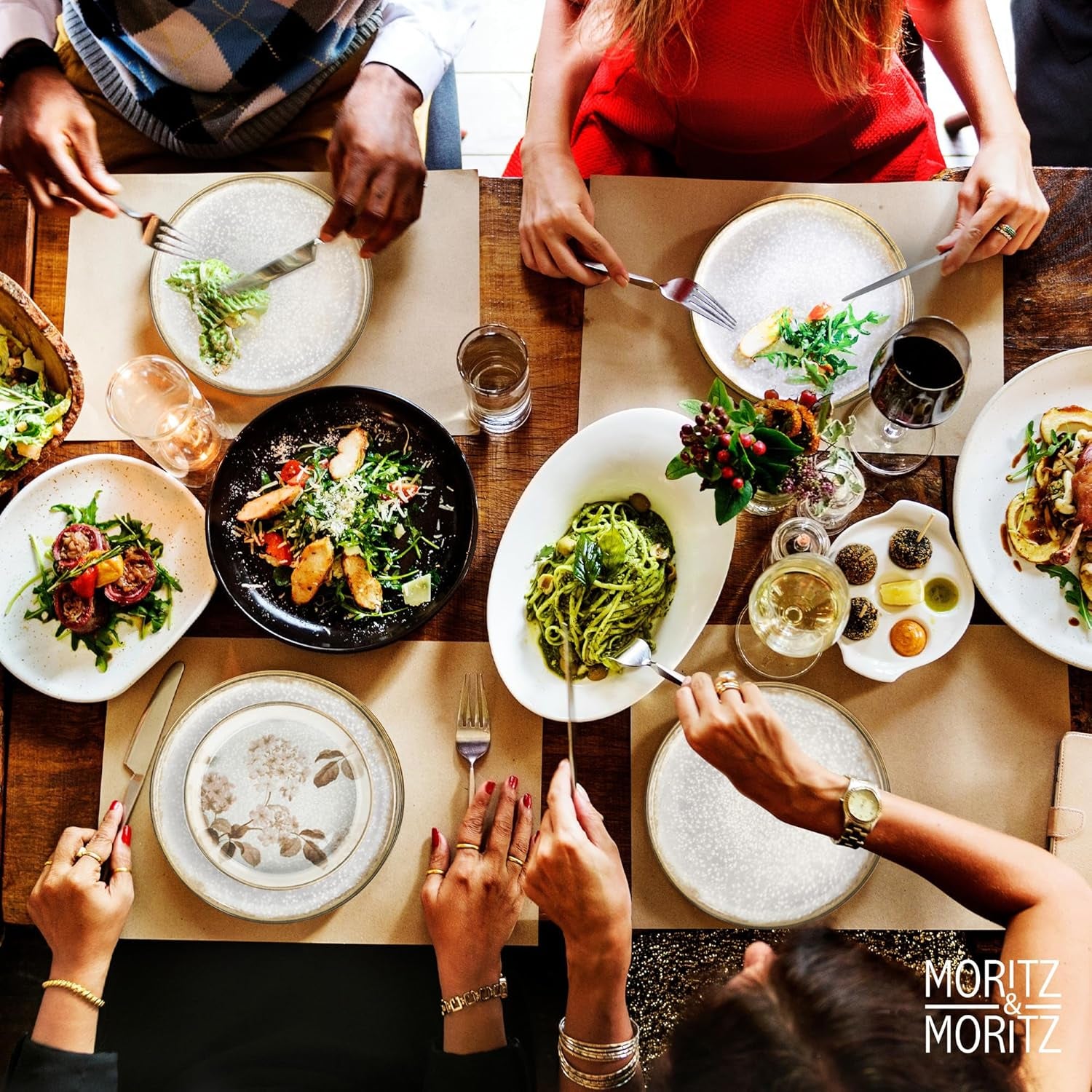 Set de veselă din porțelan Moritz & Moritz BLOSSOM pentru 6 persoane, 18 piese - Veselă modernă cu design jucăuș - Serviciu de cafea ușor de întreținut cu farfurii și boluri - Serviciu combinat