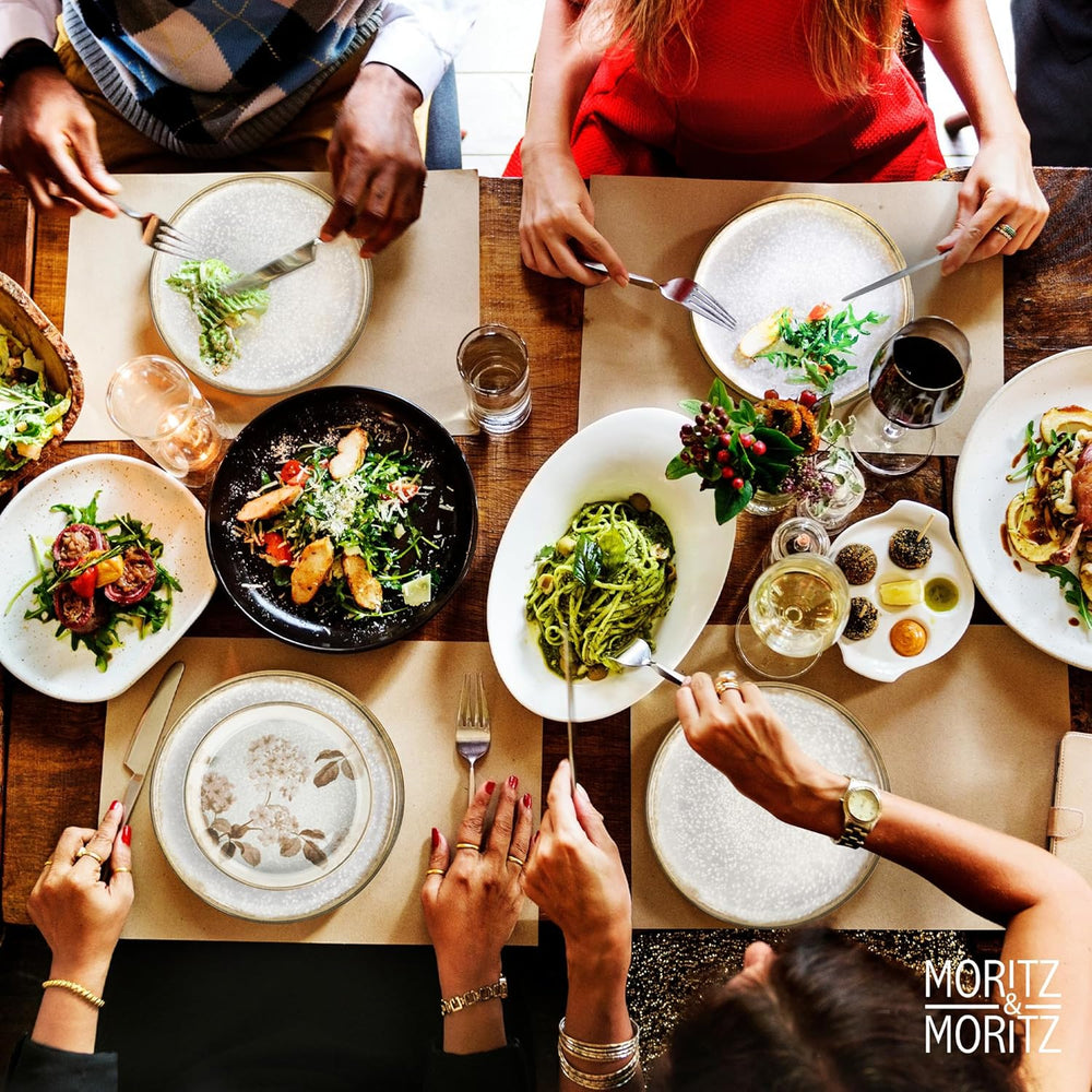 Set de veselă din porțelan Moritz & Moritz BLOSSOM pentru 6 persoane, 18 piese - Veselă modernă cu design jucăuș - Serviciu de cafea ușor de întreținut cu farfurii și boluri - Serviciu combinat