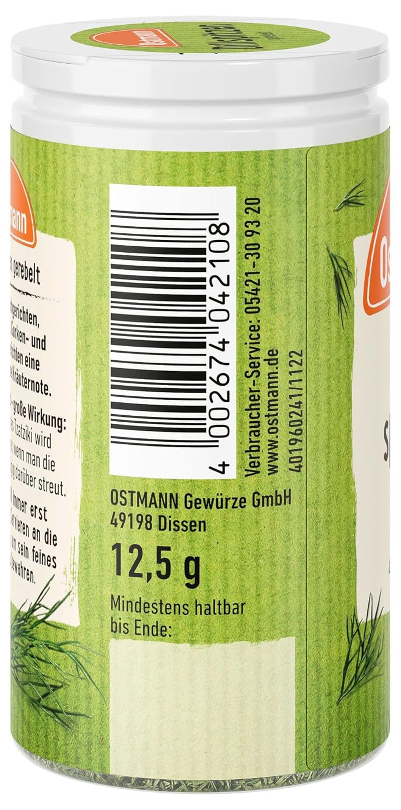 Ostmann Gewürze - Dillspitzen gerebelt | Ideal für Kartoffelsalat, Fischgerichte und Senfsauce 12,5 g in der Streudose