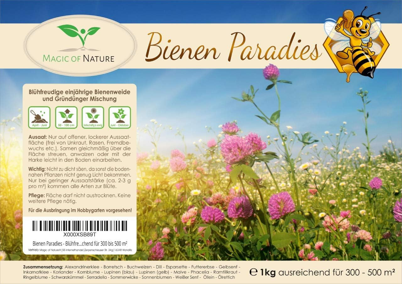 Magic of Nature Blumensamenmischung - Bienenparadies - 1 kg - Einfache Anwendung - Blühende Bienenweide - Aussaattipps - Für 300 bis 500 m²