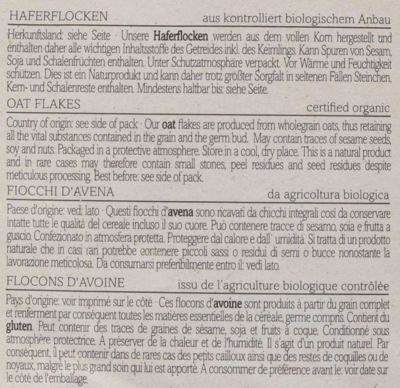 Verival Haferflocken – Bio, Packung mit 6 x 500 Gramm Cereale Naty Shop