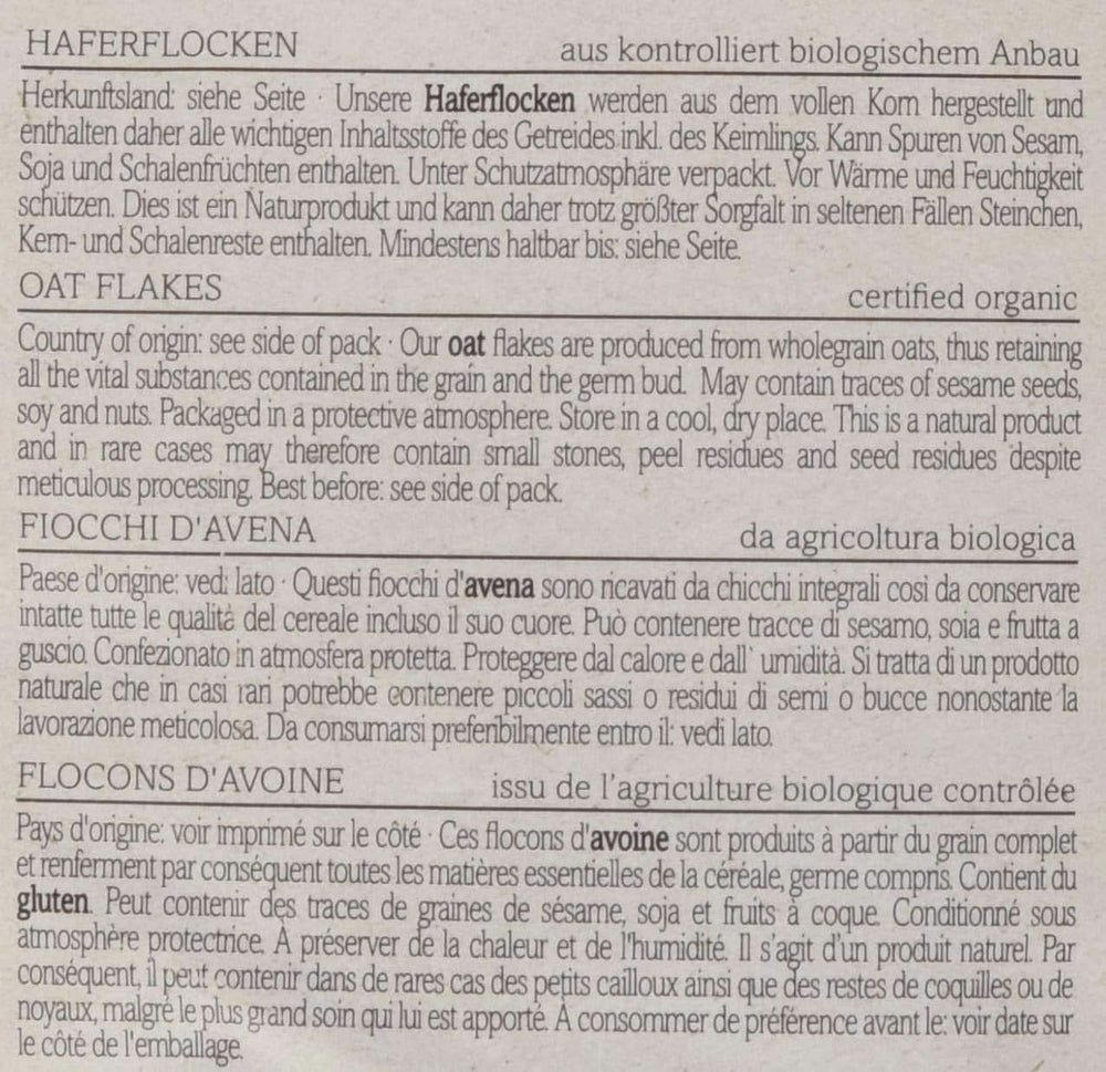 Verival Haferflocken – Bio, Packung mit 6 x 500 Gramm Cereale Naty Shop