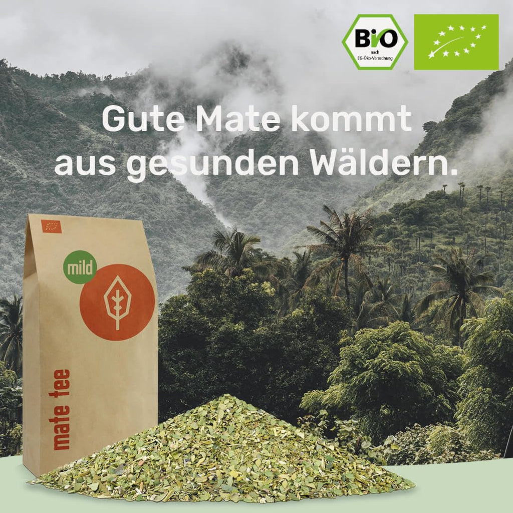 Ceai Mate Bio Mild 1 kg - Pur, proaspăt și verde - Uscat la aer - Yerba Mate organic - Controlat, certificat și ambalat în Germania (1000 g)