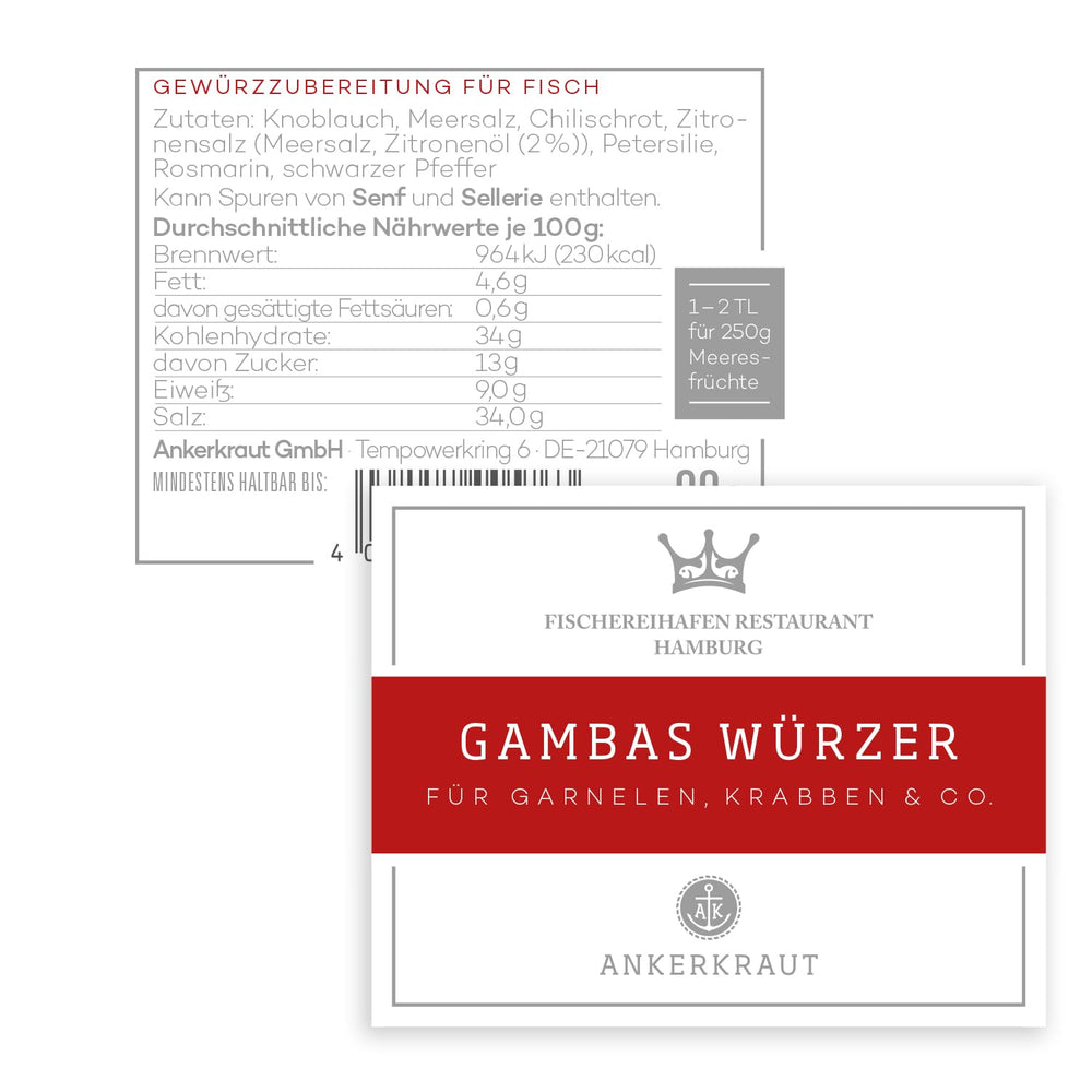 Ankerkraut x Fischereihafen Restaurant Gambas Würzer, Authentisches Gewürz für köstliche Gambas und Meeresfrüchte, Perfekt für die mediterrane Küche, 80 g im Korkenglas