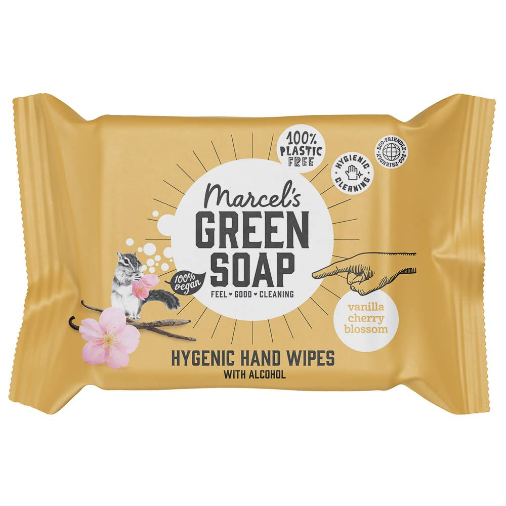 Marcel's Green Soap Handfeuchttücher, 60er-Pack – Vanille und Kirschblüte – auf pflanzlicher Basis – biologisch