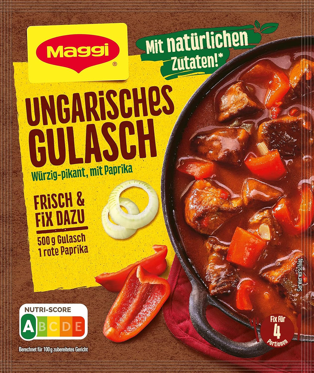 MAGGI Fix für Ungarisches Gulasch, Würzmischung, mit natürlichen Zutaten*, für 4 Portionen, 1er Pack (1 x 56g Packung)